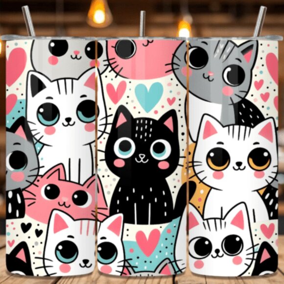 Kawaii Themed 20oz Sublimated Stainless Steel Tumbler with Lid & Straw - Picture 4 of 4